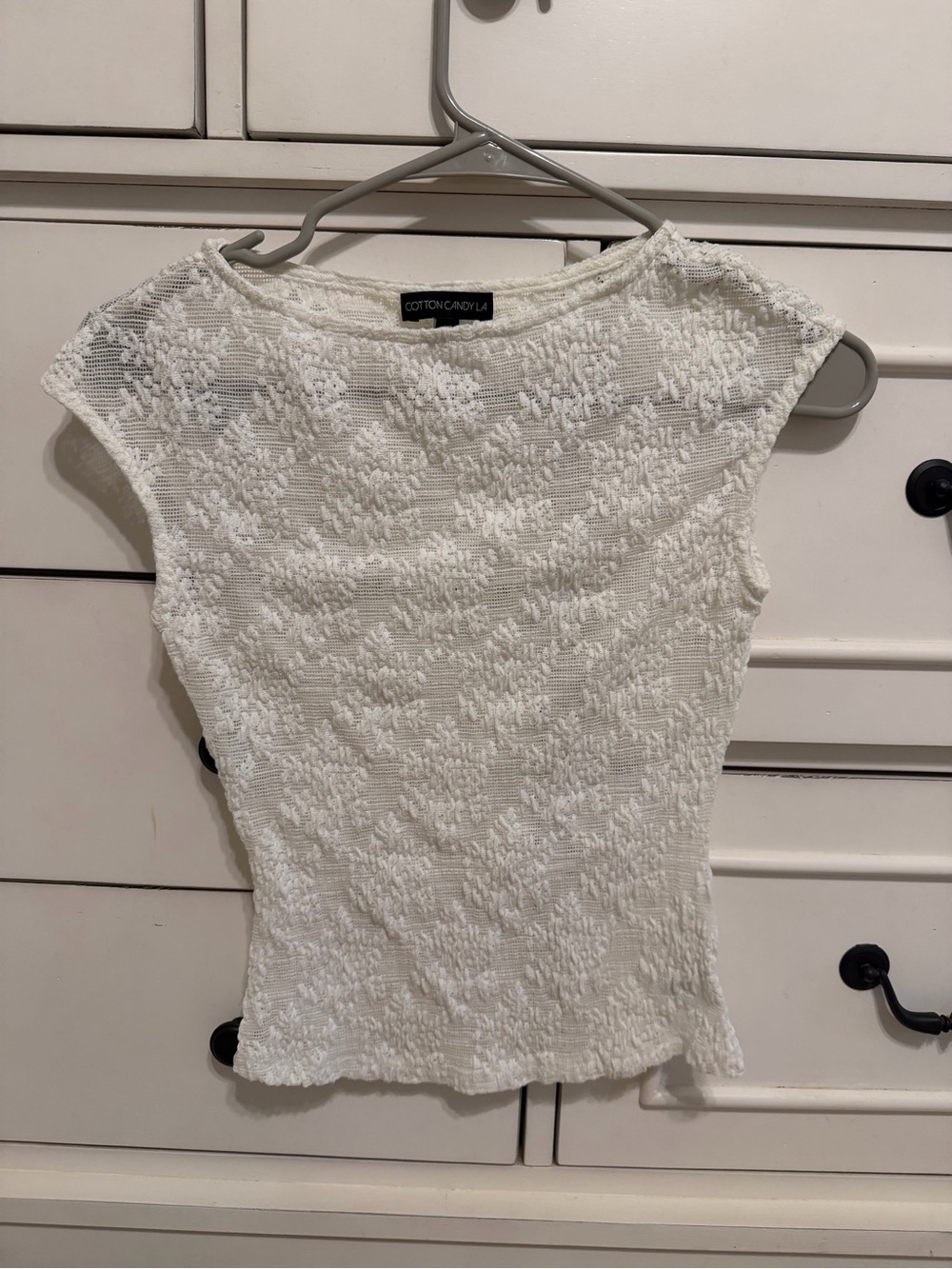Cotton Candy Sheer White Textured Cap Sleeve Knit Tank